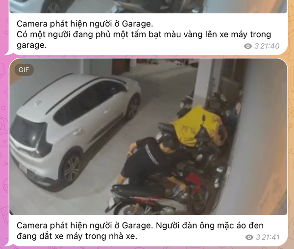 Gửi thông báo lên Telegram kèm hình ảnh và mô tả khi camera nhận biết người trước cổng